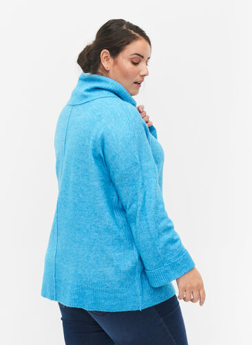 Long-sleeved knitted jumper with turtleneck, Malibu Blue Mel., Model image number 1