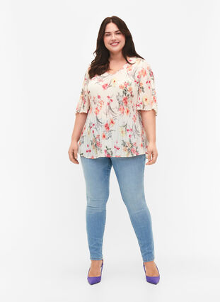 Pleated blouse in flower print, Sugar Swizzle Flower, Model image number 2
