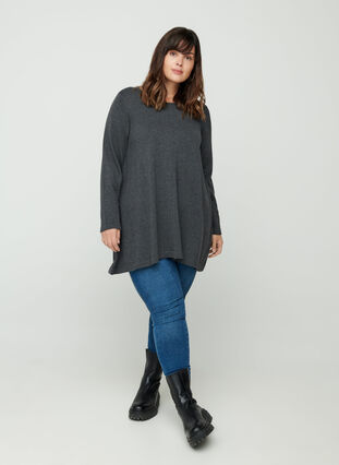 Knitted A-line blouse, Dark Grey Melange, Model image number 2
