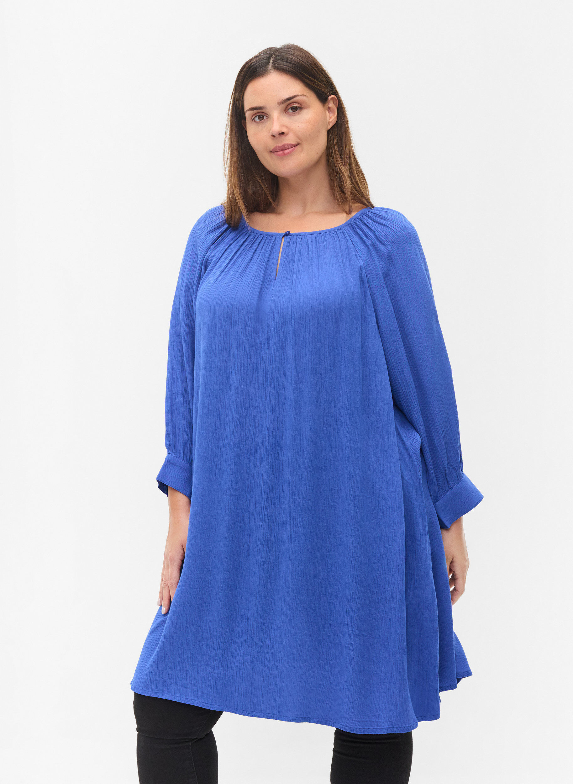 Zizzifashion Viscose tunic with 3/4 sleeves, Dazzling Blue, Model image number 0