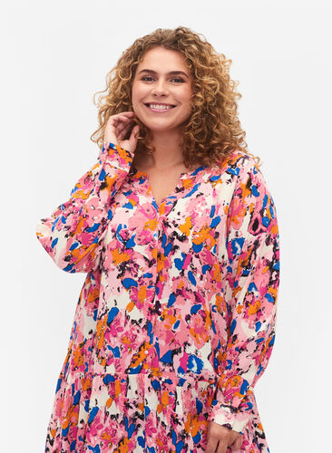 Long-sleeved viscose midi dress with print, Rosebloom GraphicAOP, Model image number 2