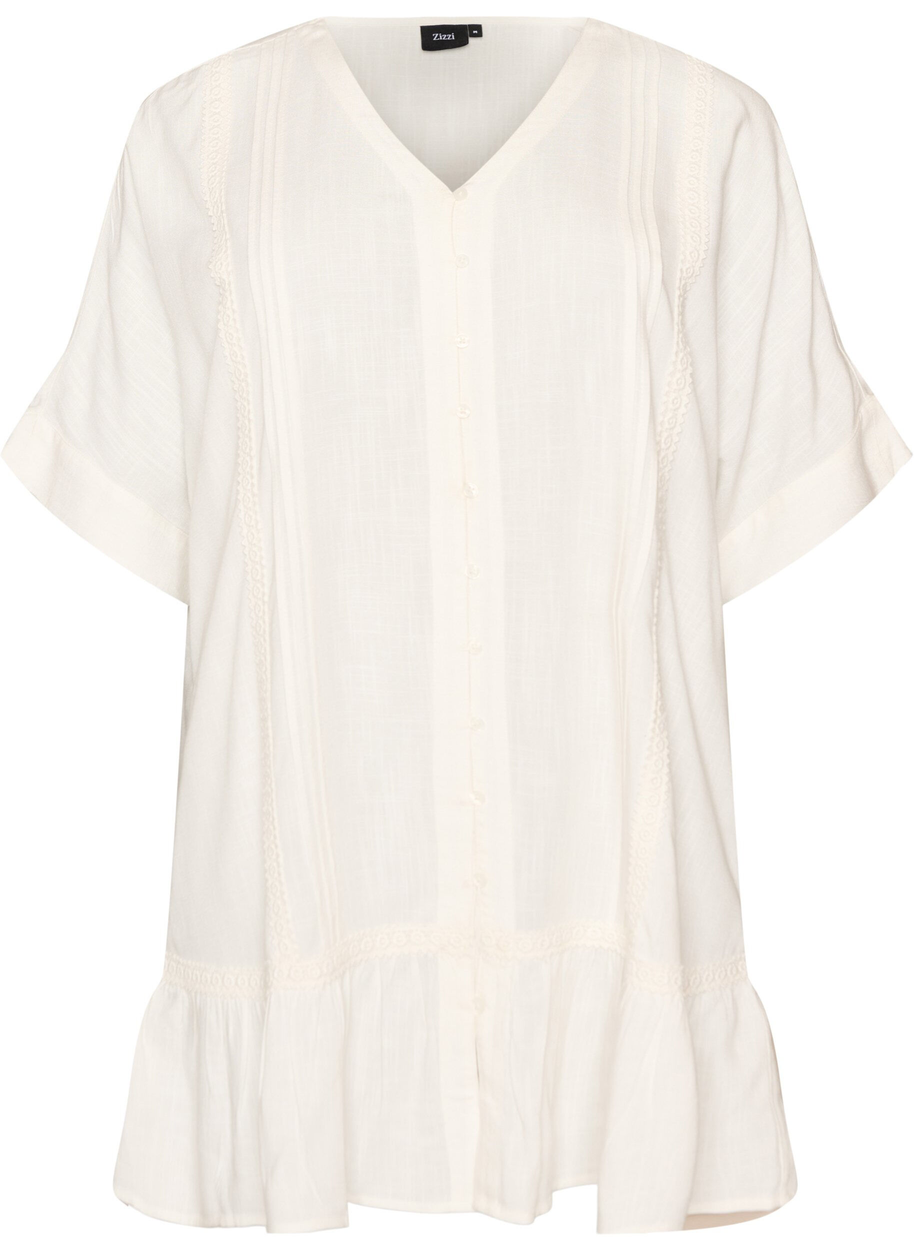 Viscose tunic with buttons and frill hem