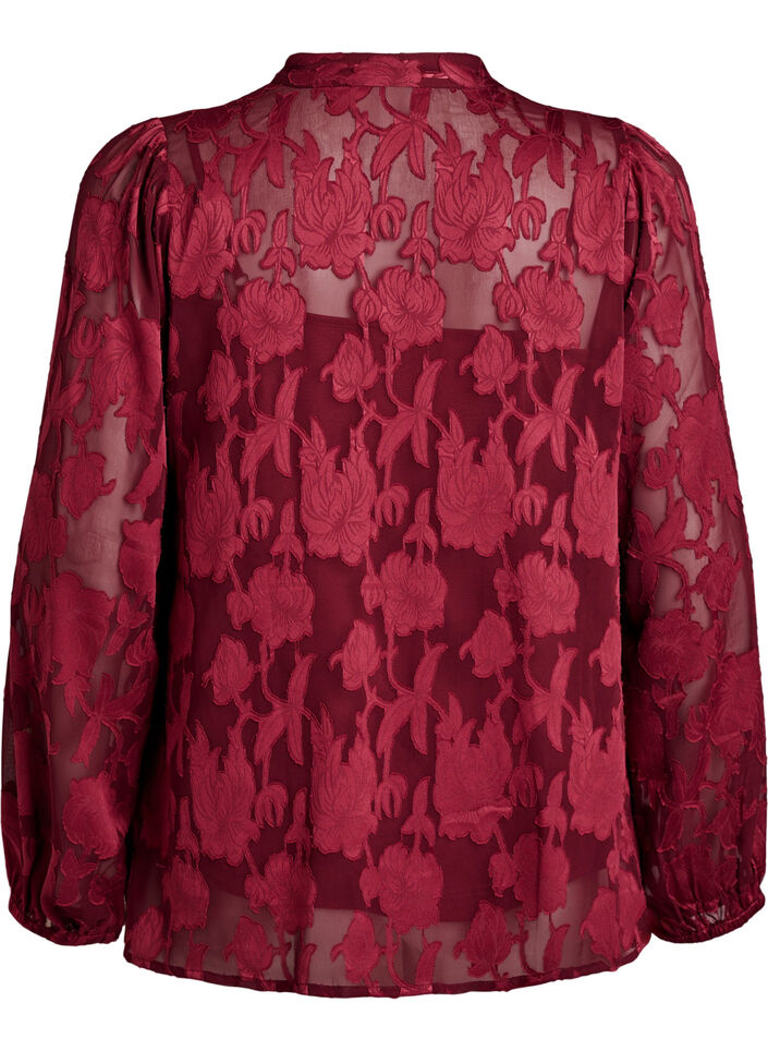 Blouse with buttons and floral pattern, Dark Bordeaux, Packshot image number 1