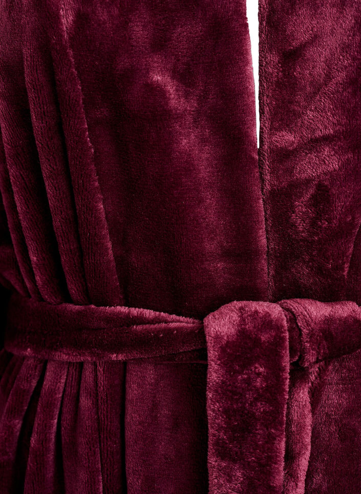 Robe in soft velour with pockets, Dark Bordeaux, Packshot image number 2