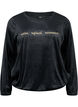 Velour blouse with embroidered text, Black, Packshot image number 0