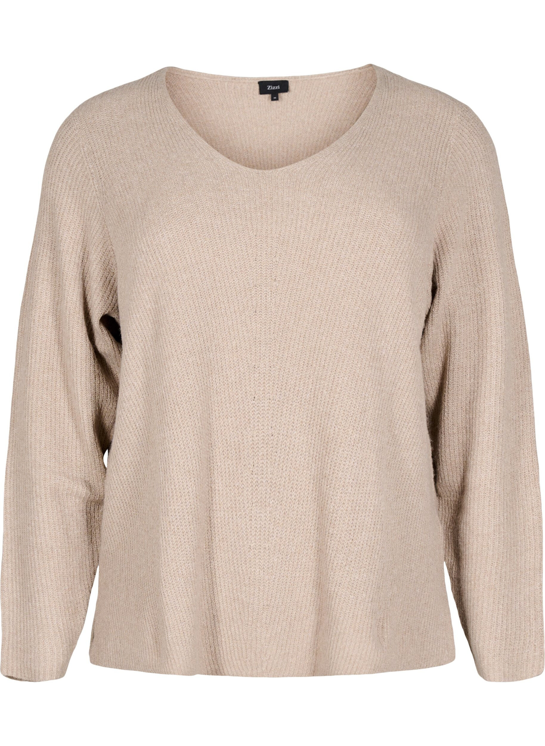 Zizzifashion Knitted blouse with v-neck and long sleeves, Simply T. White Mel., Packshot image number 0