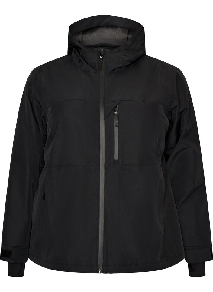 Ski jacket with hood and zip pockets, Black, Packshot image number 0
