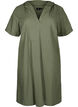 Cotton blend hooded dress with linen, Deep Lichen Green, Packshot image number 0