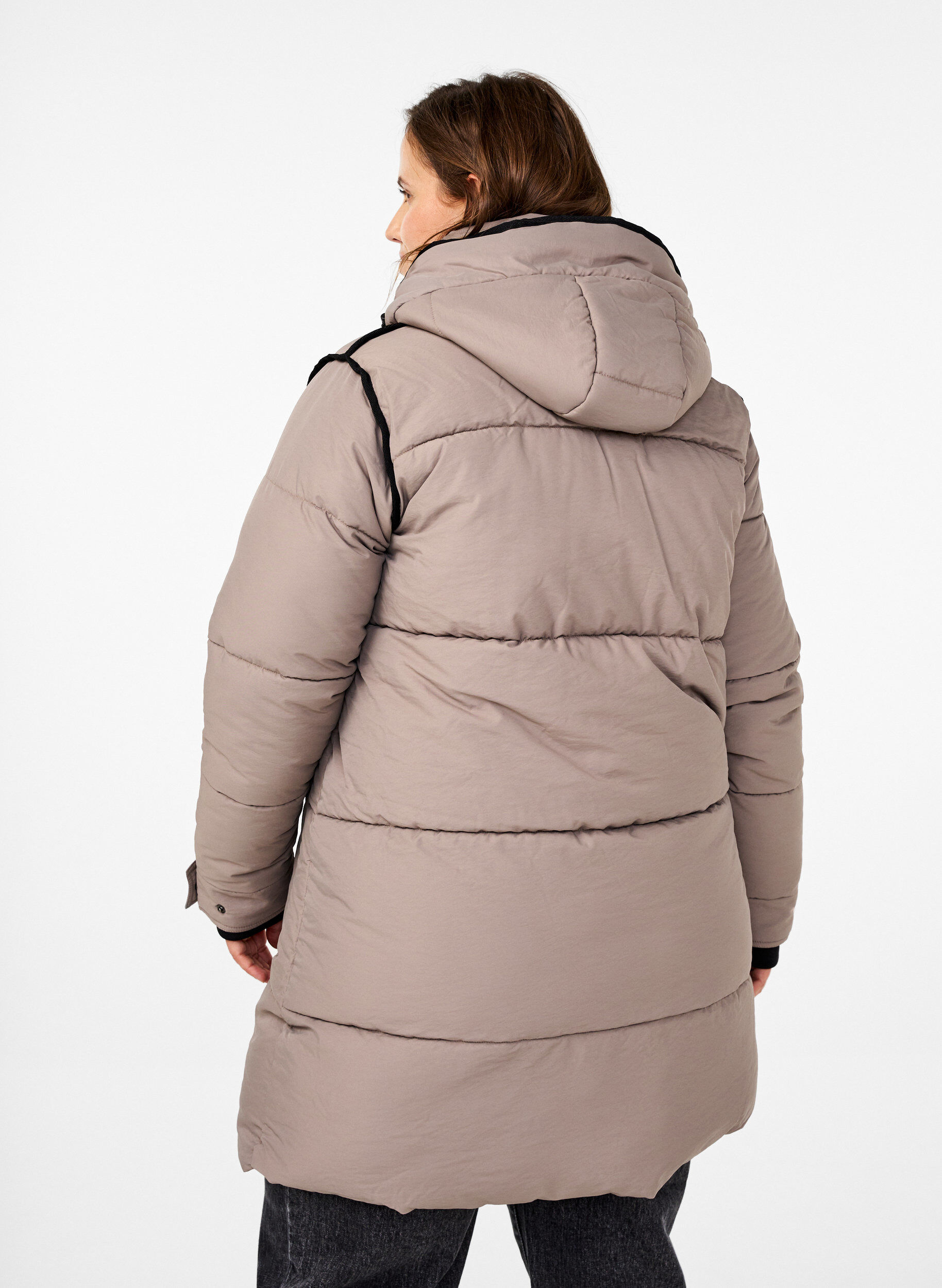 Zizzifashion Puffer jacket with hood and contrast detailing, Beige, Model image number 2