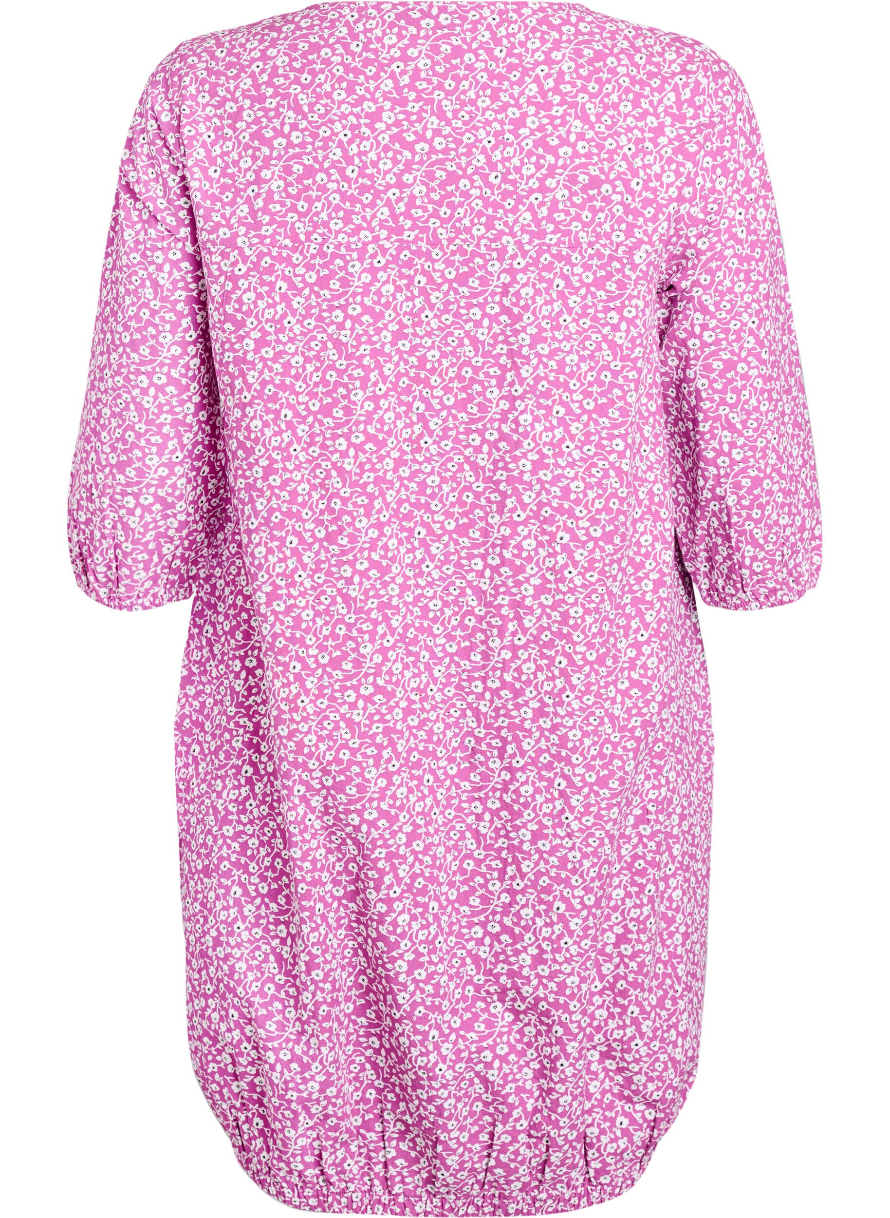 Zizzifashion Short cotton dress with 3/4 sleeves and pockets, Purple, Packshot image number 1