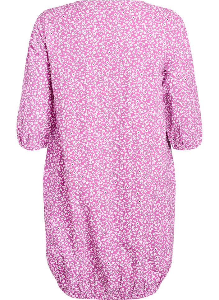 Short cotton dress with 3/4 sleeves and pockets, Purple, Packshot image number 1