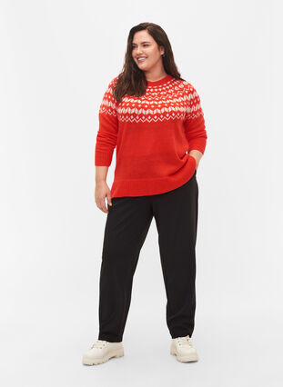 Knitted jumper with jacquard pattern, Fiery Red Comb, Model image number 2