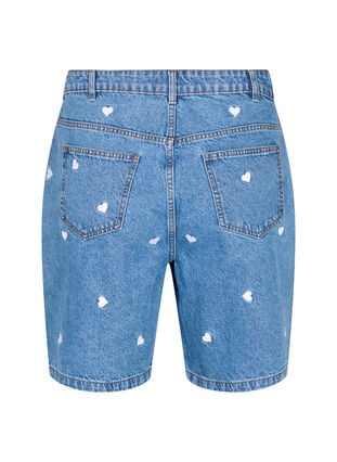 High-waist denim shorts with embroidered hearts, Light Blue Heart, Packshot image number 1