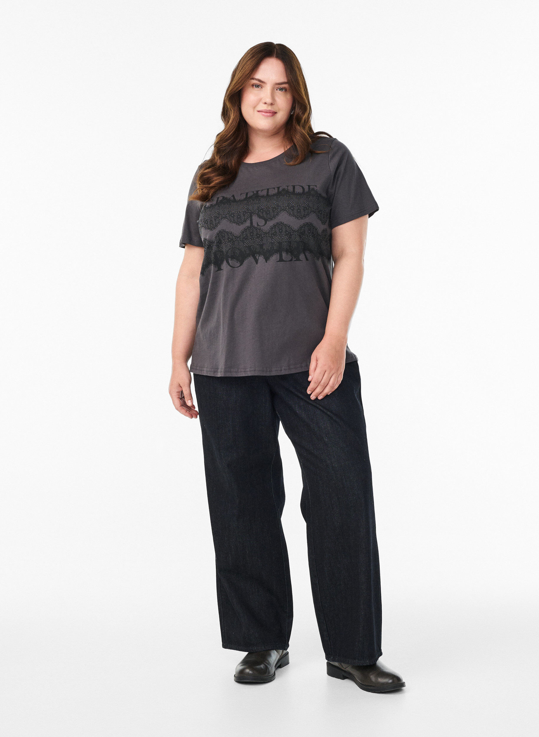 Zizzifashion Cotton t-shirt with front print, Dark Grey, Model image number 1