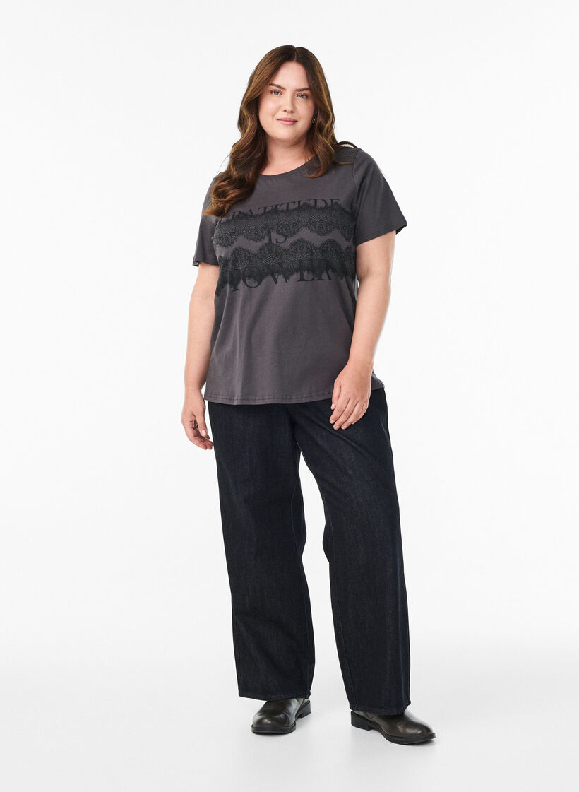 Cotton t-shirt with front print, Dark Grey, Model image number 1