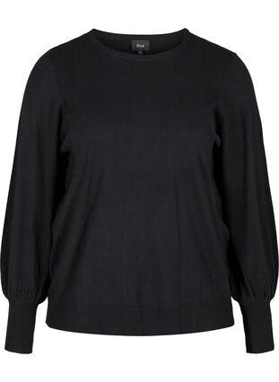 Knitted blouse with viscose and balloon sleeves, Black, Packshot image number 0