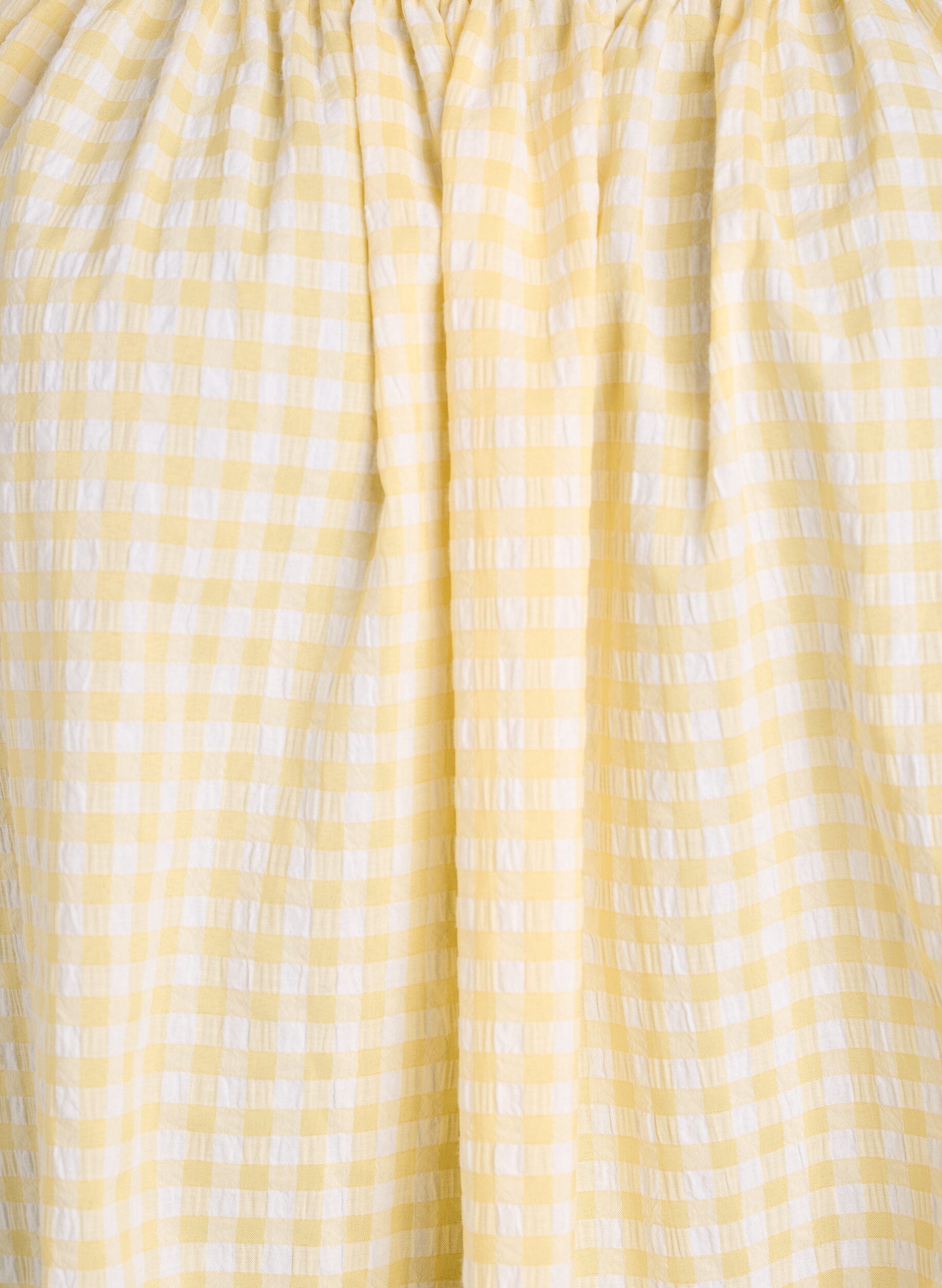 ZizzifashionSmall check blouse with an elasticated neckline and elbow-length sleeves, Yellow, Packshot image number 2