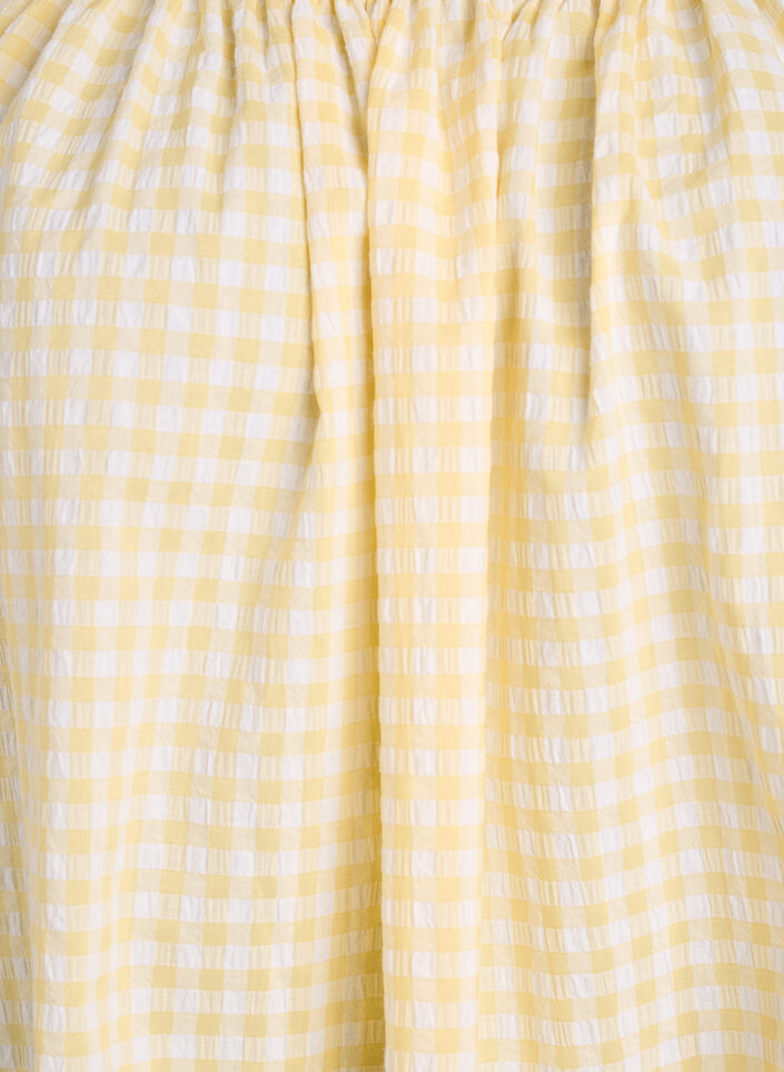 Small check blouse with an elasticated neckline and elbow-length sleeves, Yellow, Packshot image number 2