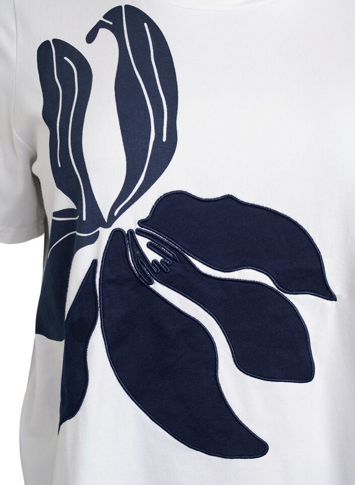 T-shirt in organic cotton with floral print, B. White w. EMB, Packshot image number 2