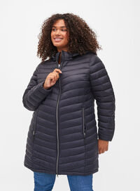 Lightweight jacket with detachable hood and pockets, Black, Model