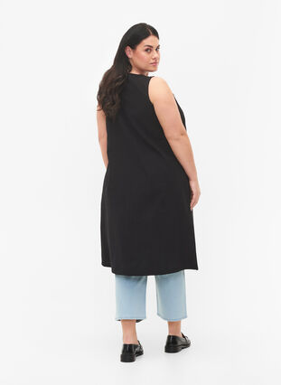 Sleeveless cotton dress with A-line cut, Black, Model image number 1