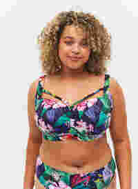 Bikini top with ruching and string, Flower Print, Model
