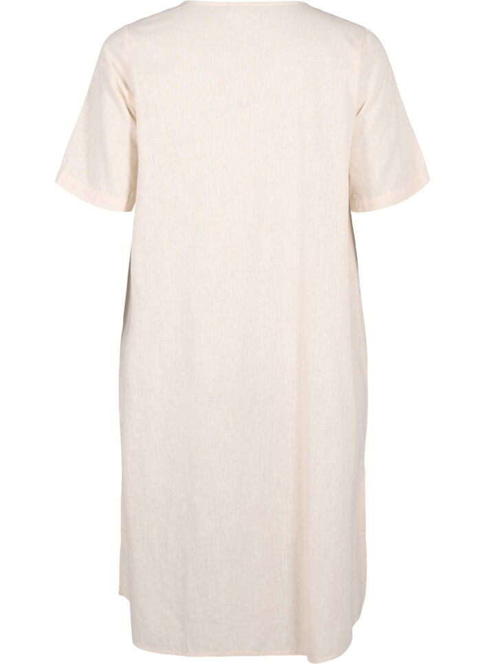 Cotton blend kaftan dress with linen, Beige, Packshot image number 1