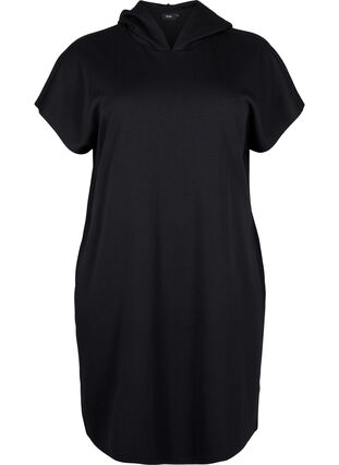 Short sleeve sweat dress in modal mix, Black, Packshot image number 0