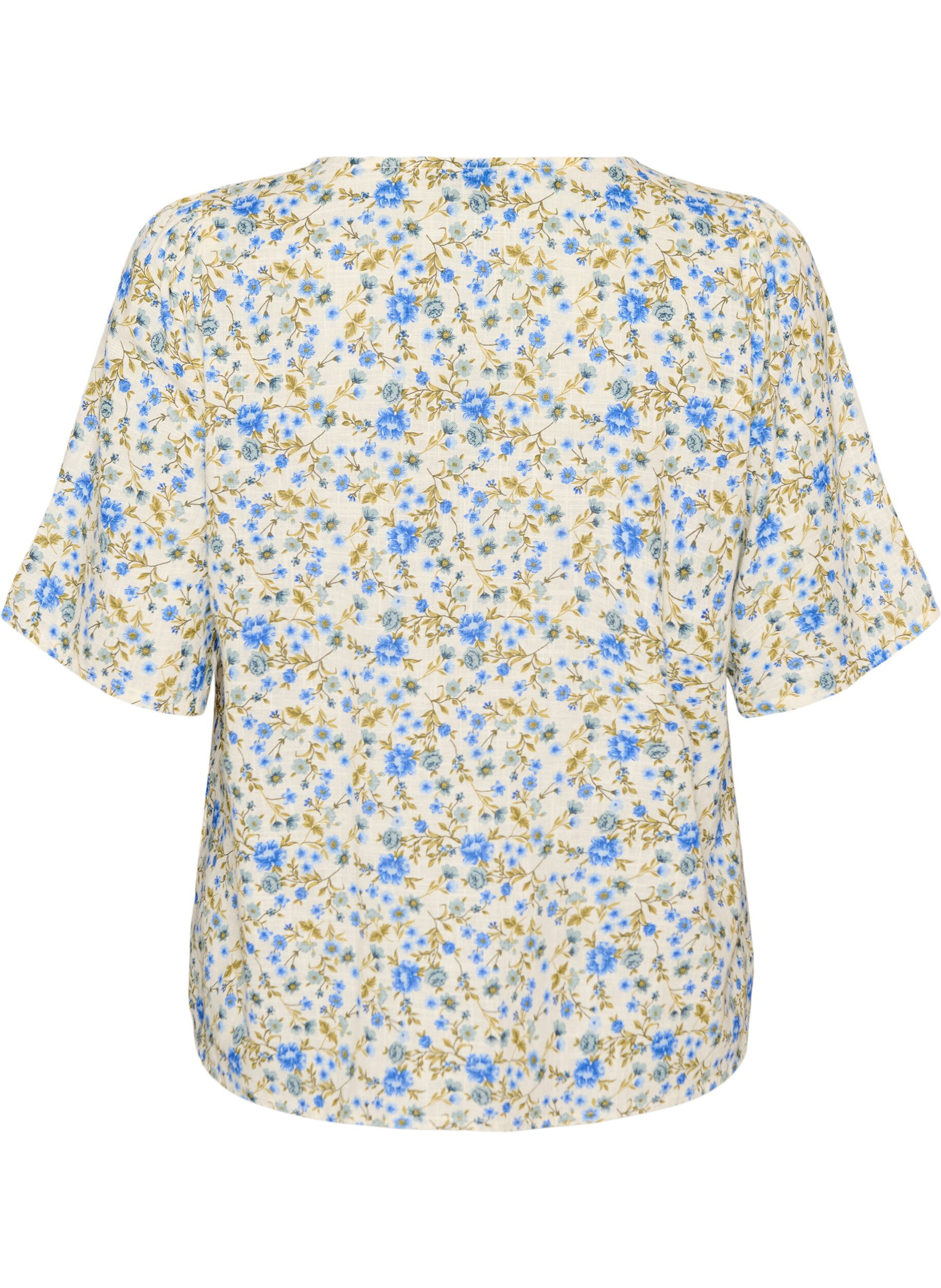 ZizzifashionShort-sleeved cotton shirt with a V-neck, Blue, Packshot image number 1
