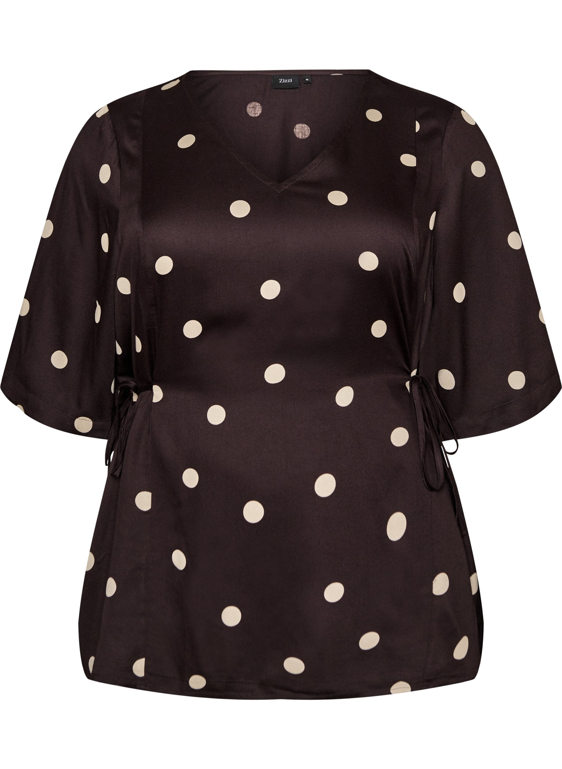 Polka dot viscose blouse with V-neck and tie-fastening