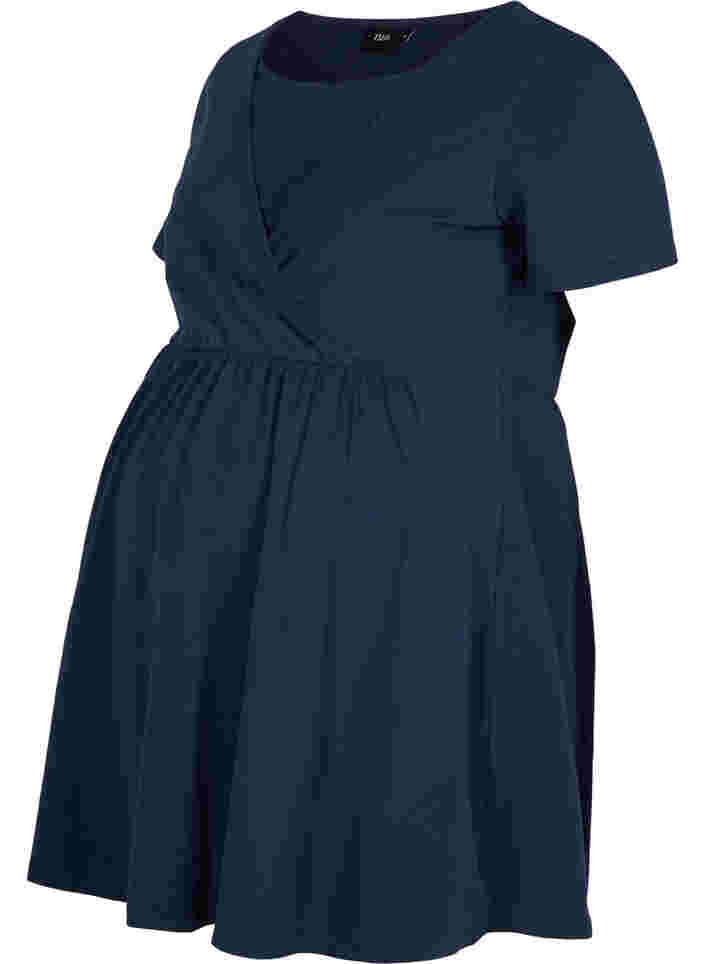Short-sleeved cotton maternity tunic, Navy Blazer, Packshot image number 0