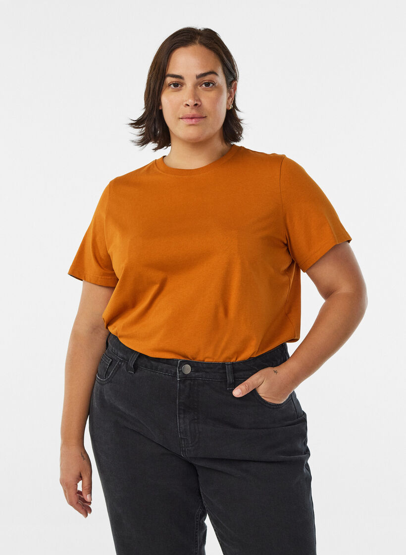 Basic cotton T-shirt with round neck, Orange, Model image number 0