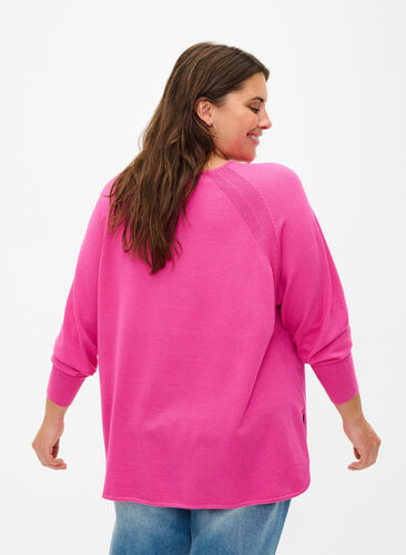 Knitted blouse with Raglan sleeves, Raspberry Rose Mel., Model image number 1