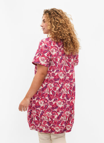 Short-sleeved, printed cotton dress, Raspberry S. Paisley, Model image number 1