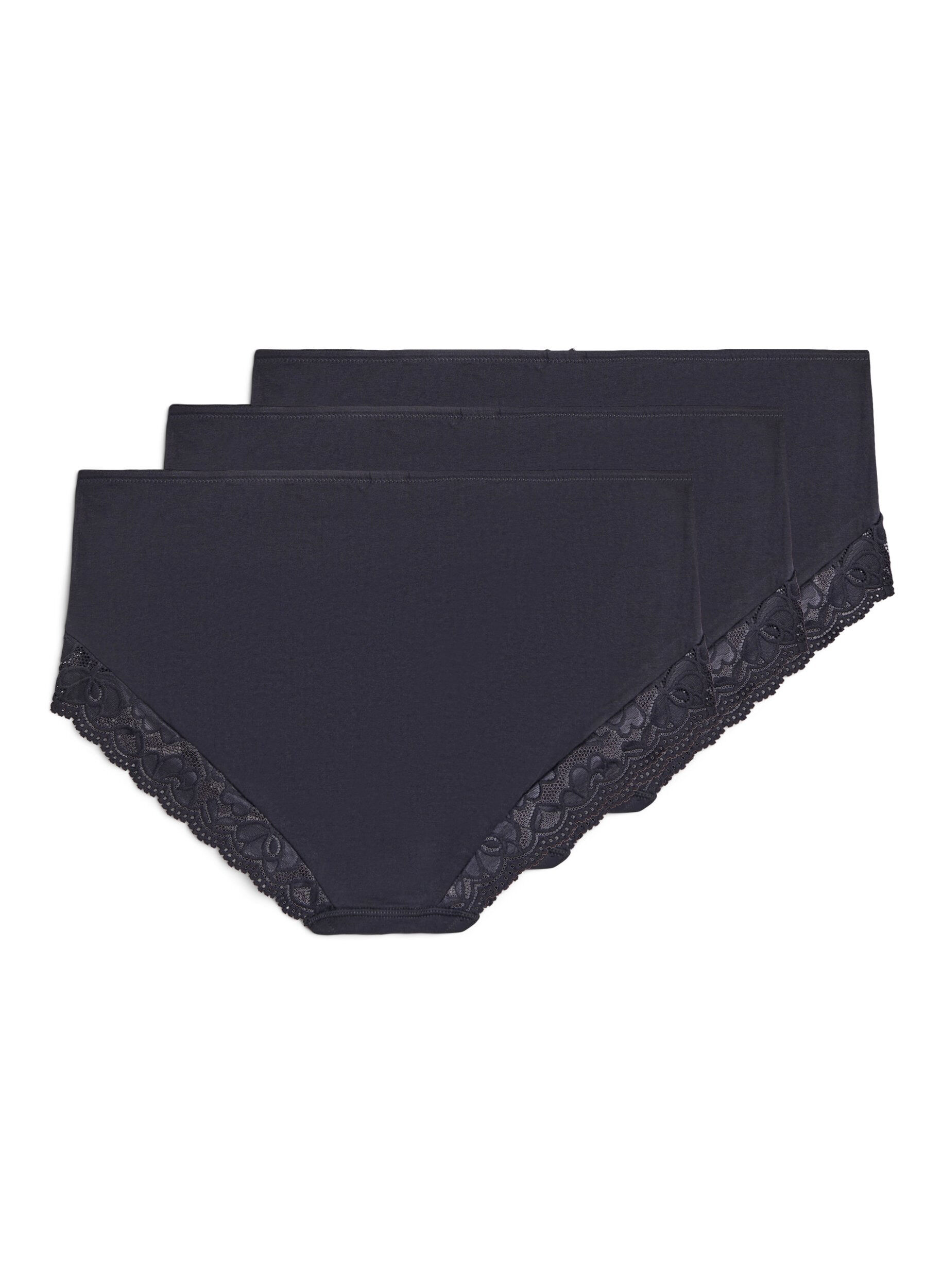 Zizzifashion 3-pack hipster knickers with lace trim, Black, Packshot image number 1