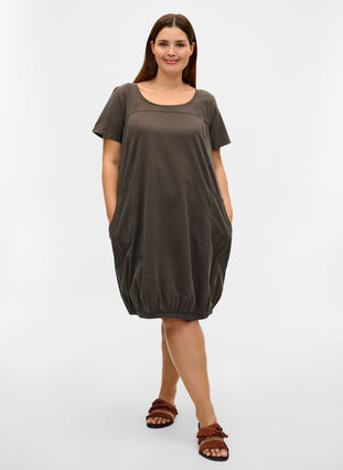 Short sleeve cotton dress, Khaki Green, Model image number 2