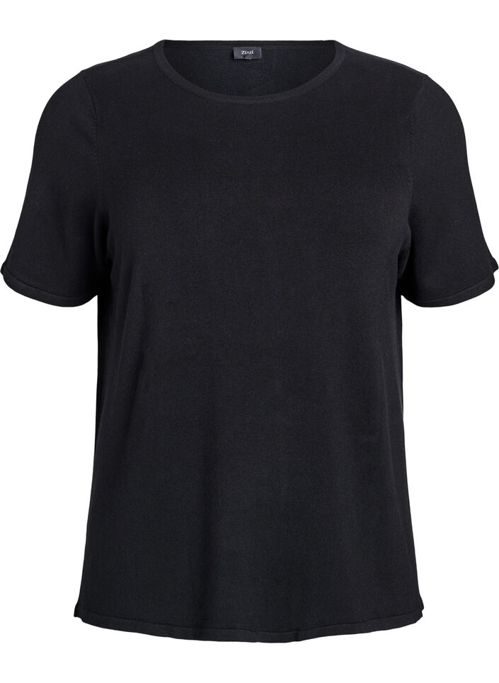 Short-sleeved knit blouse in viscose, Black, Packshot image number 0