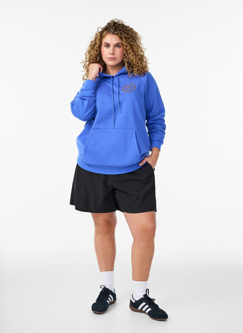 Hoodie with embroidered front motif, Blue, Model image number 1