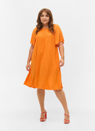 Short-sleeved viscose dress, Orange Peel, Model image number 2
