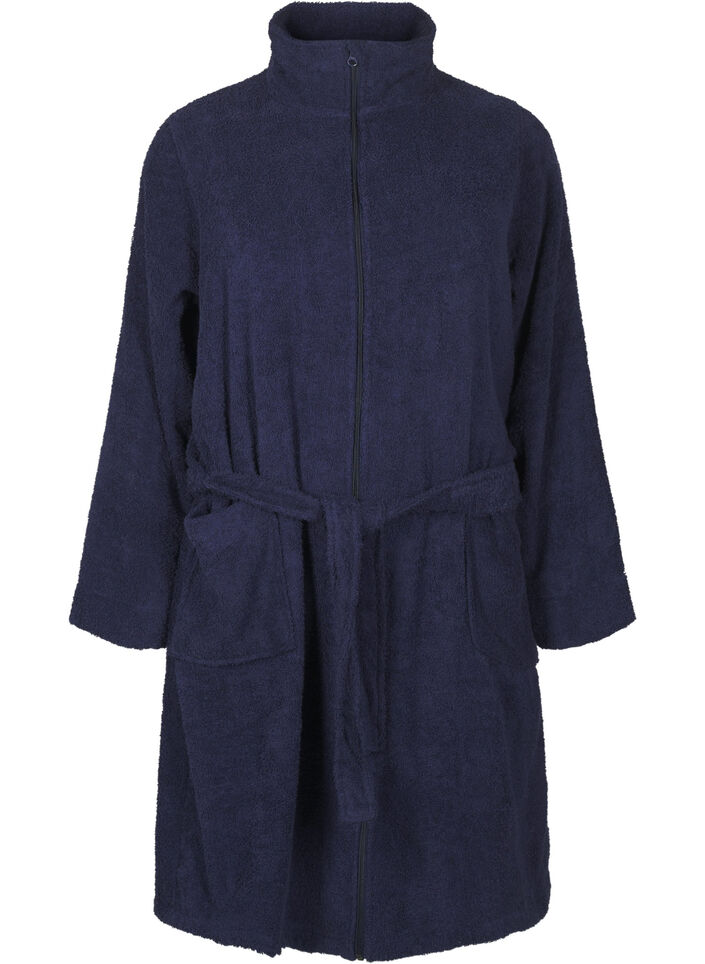 Terry bathrobe with a zipper, Navy Blazer, Packshot image number 0