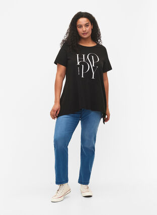 T-shirt in cotton with text print, Black HAPPY, Model image number 2