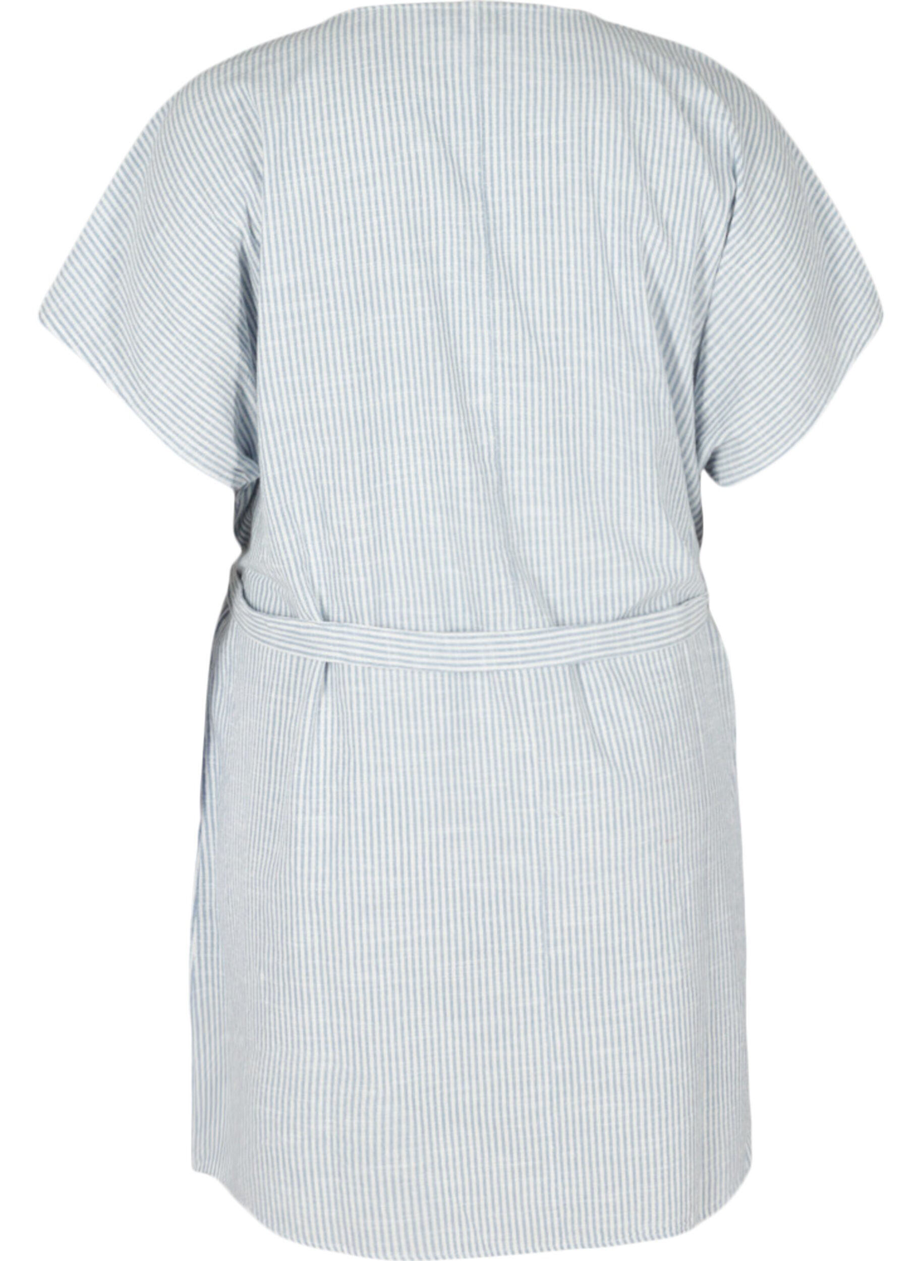 Zizzifashion Striped shirt dress in cotton with pockets, Country Blue Stripe, Packshot image number 1