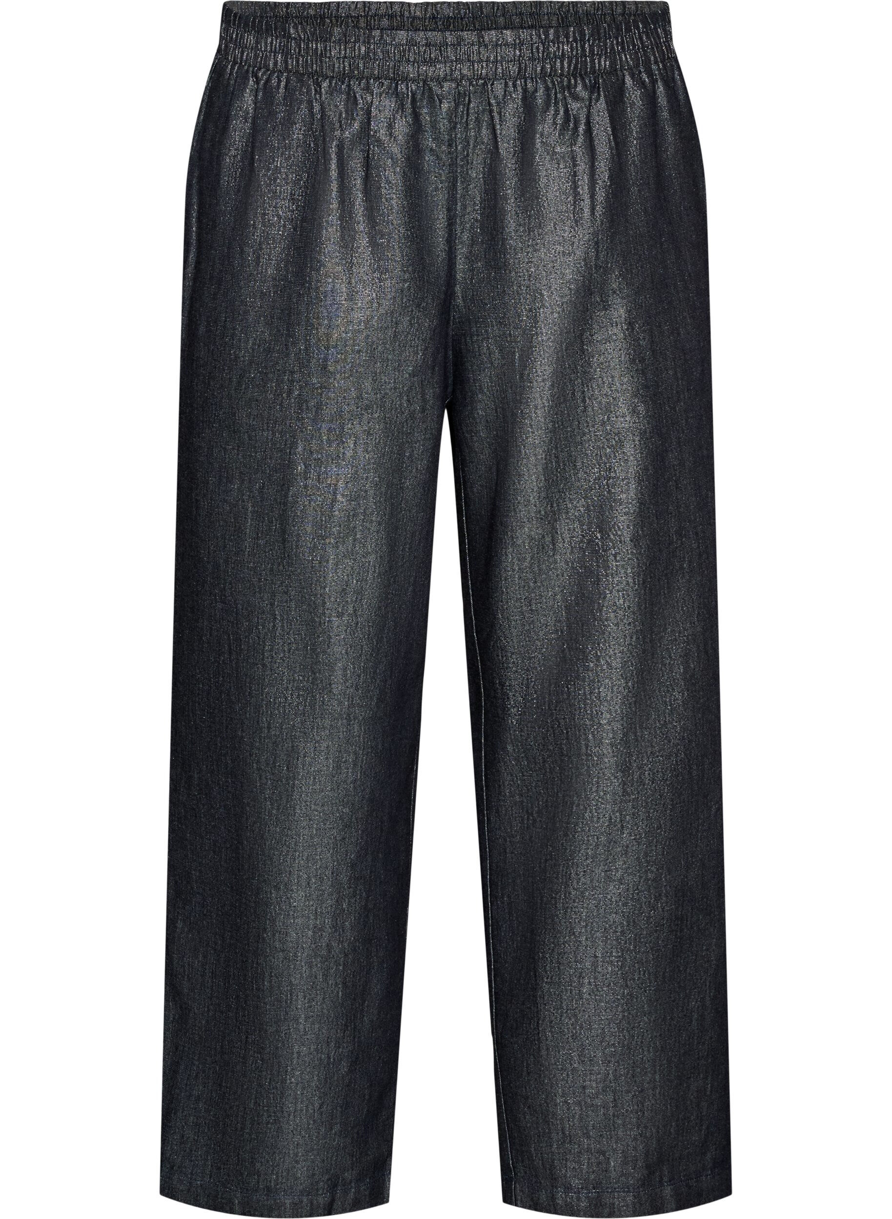 Straight leg jeans with glitter thread