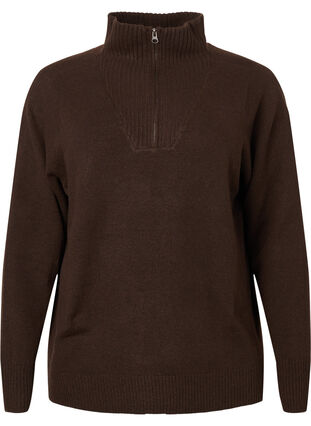 Knitted sweater with zipper, Demitasse/Black Mel., Packshot image number 0
