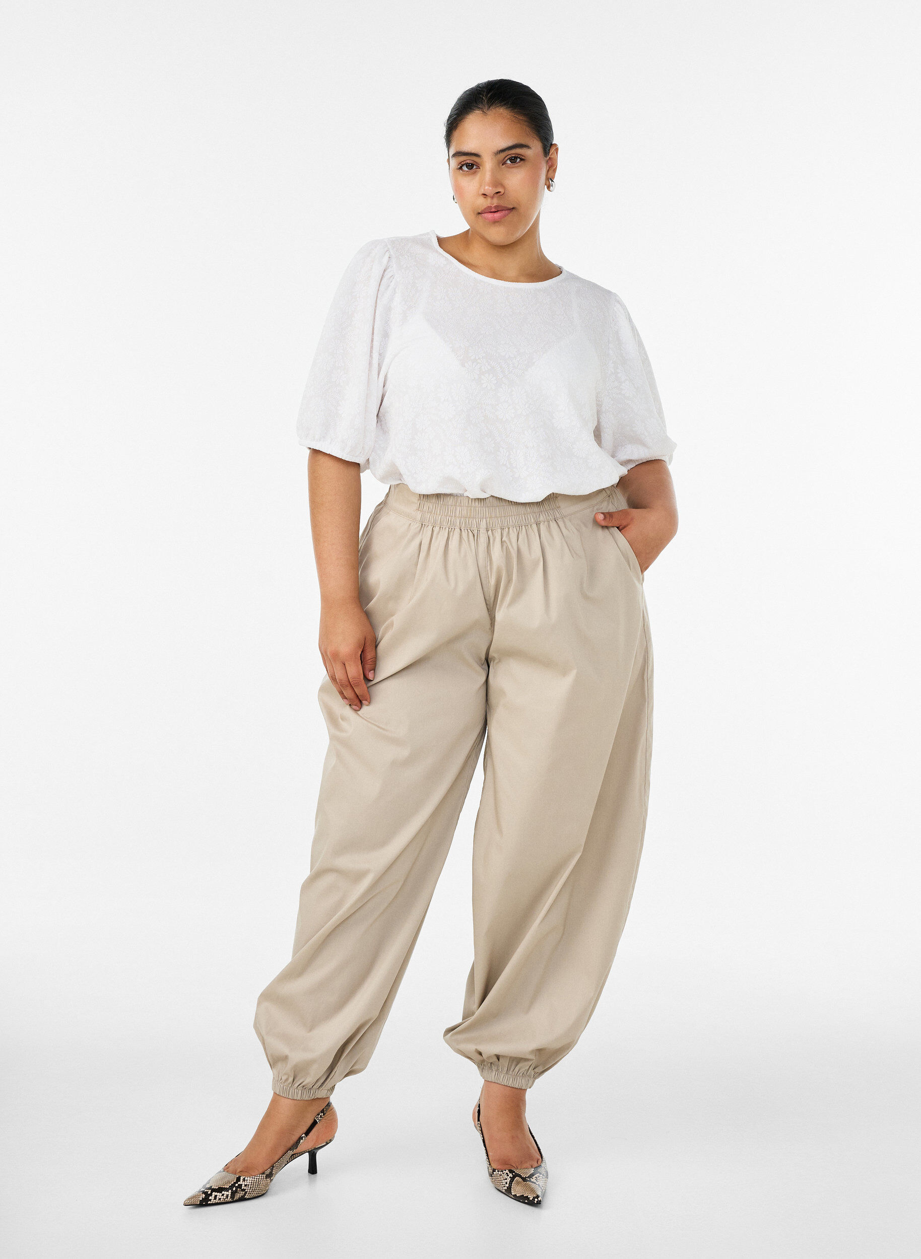 ZizzifashionStructured blouse with short sleeves, White, Model image number 1