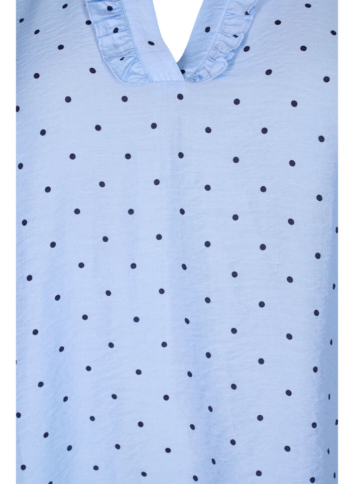 	 Dotted blouse with 3/4 sleeves in viscose material, Light Blue Dot, Packshot image number 2