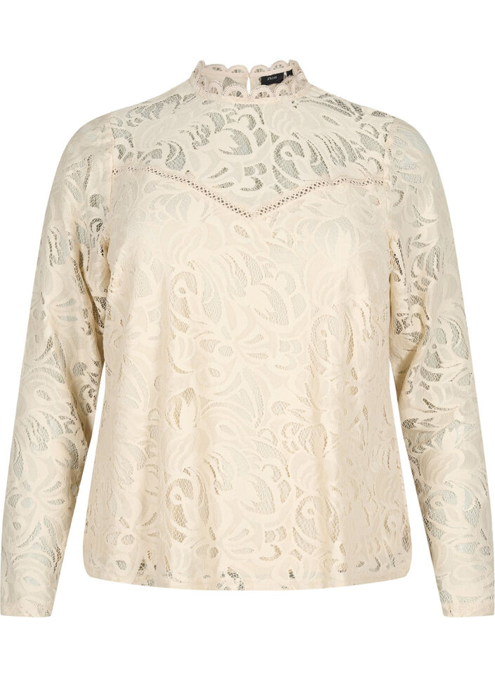 Long-sleeved lace blouse, Champagne, Packshot image number 0
