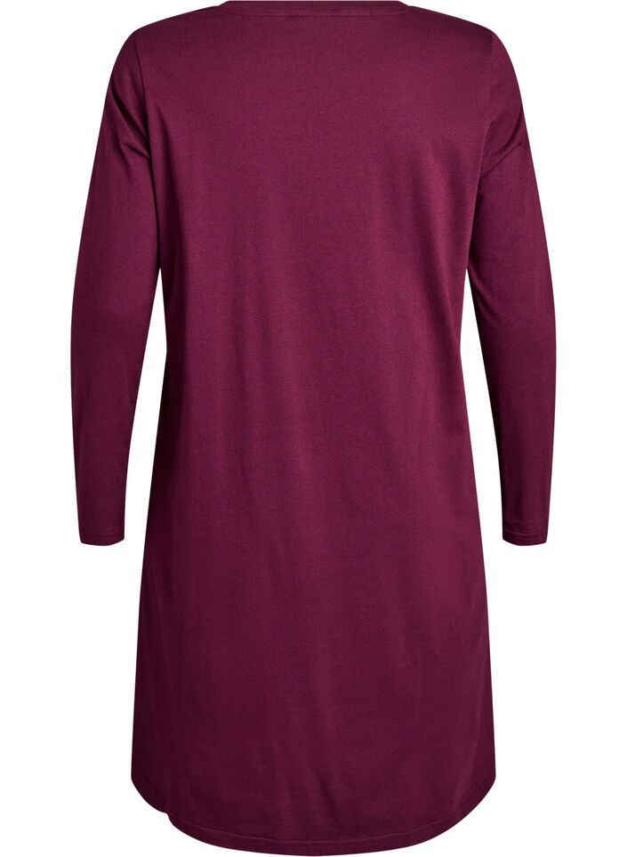 Long-sleeved nightgown in organic cotton, Dark Bordeaux, Packshot image number 1