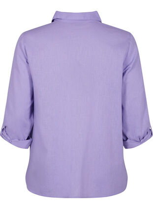 Shirt blouse with button closure in cotton-linen blend, Lavender, Packshot image number 1
