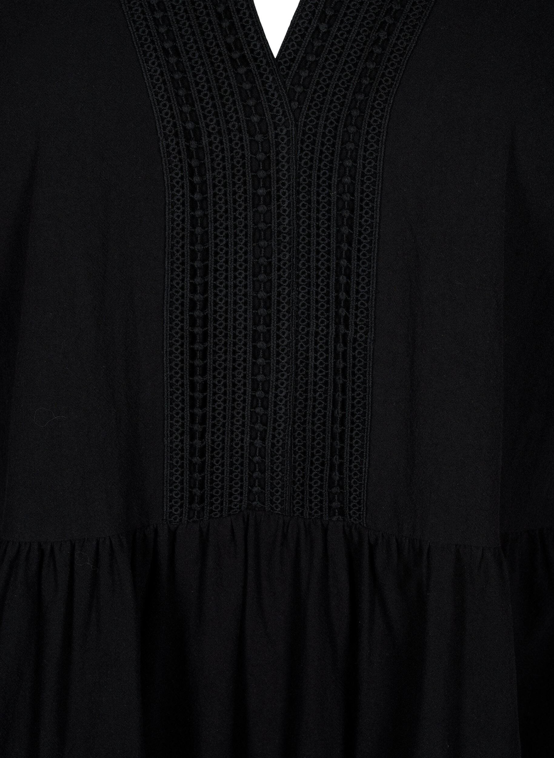 Zizzifashion Cotton dress with crochet details, Black, Packshot image number 2